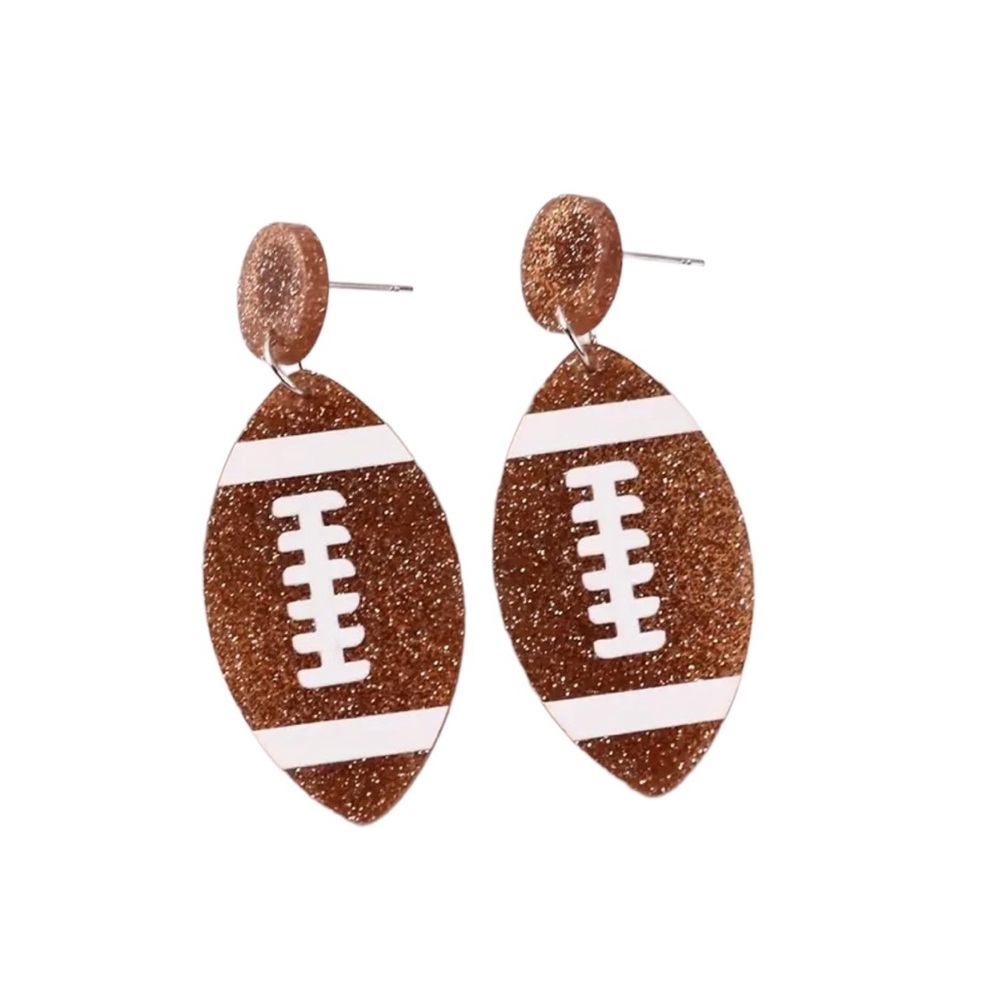 Acrylic Brown and White Football Drop Earrings